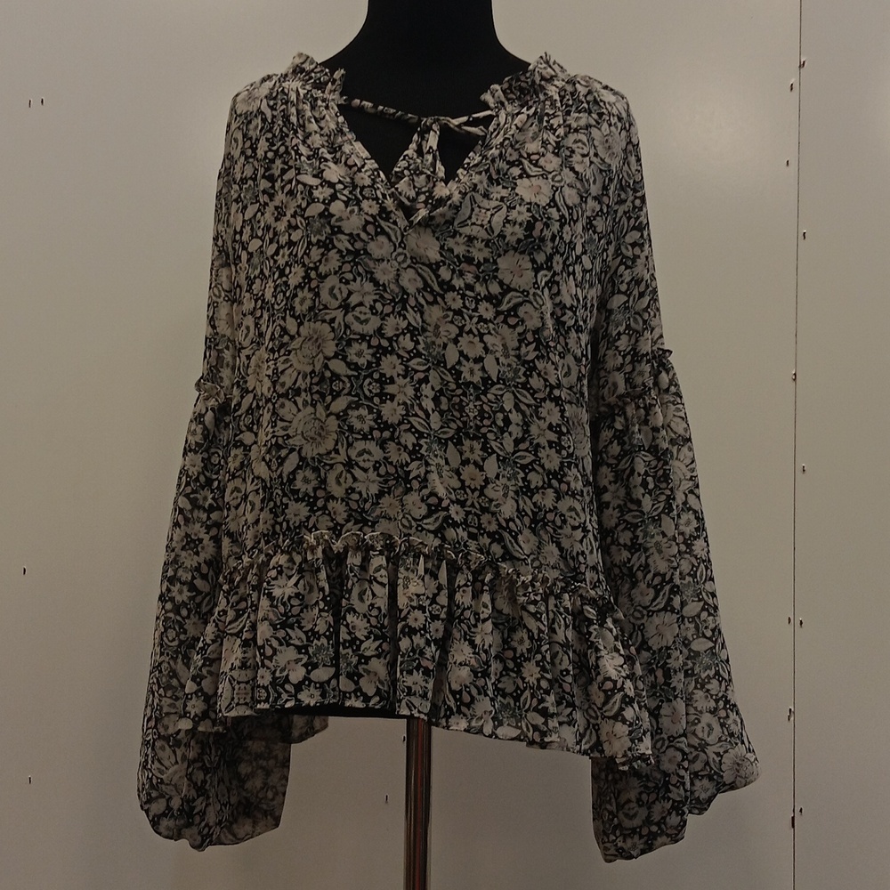 Misa Los Angeles Dominik Peasant Flower print blouse size M